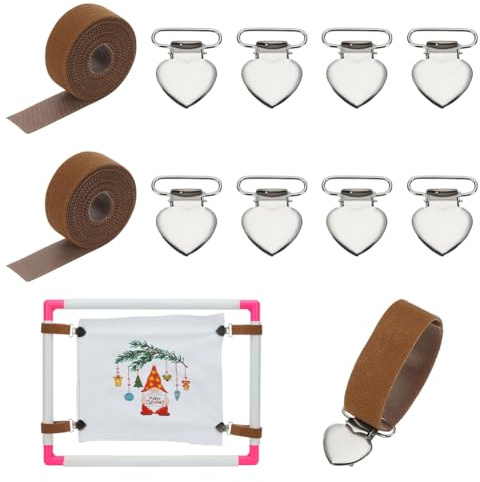 FINGERINSPIRE 2 Satz Canvas Stretch Clips Rollstab Seitliche Spannclips Nähzubehör Spannclips Mit Sattelbraunem Band Für Handstickereien Handarbeitsrahmen DIY Projekte