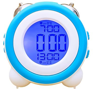 YHFITN Despertador Super Fuerte, con Doble Campana a Pilas y Función de Repetición, Modo Silencioso, Calendario con Fecha y Semana, Diseño Retro, Ideal para Oficina en Casa (Azul)