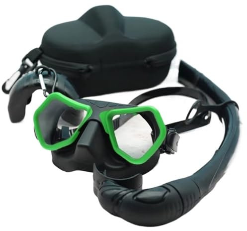 CQJJXKYC Tauchmasken Schnorchelmaske Tauchmaske mit geringem Volumen Freitauchmaske gehärtete Glaslinse Silikon Schnorchelset Tauchmaske(Black and Green Suit)