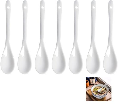 7 cucchiai in ceramica bianca, 13 x 2,5 cm, in porcellana, mini cucchiai da dessert in porcellana, cucchiaio da dessert in porcellana, cucchiaio per mescolare, cucchiaio da caffè in ceramica, per