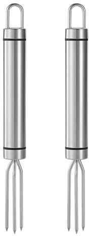 2 forchette per patate, forchetta per patate, in acciaio inox, forchetta per patate a 3 denti, forchetta per patate in acciaio inox lucido, porta pannocche, spiedini riutilizzabili