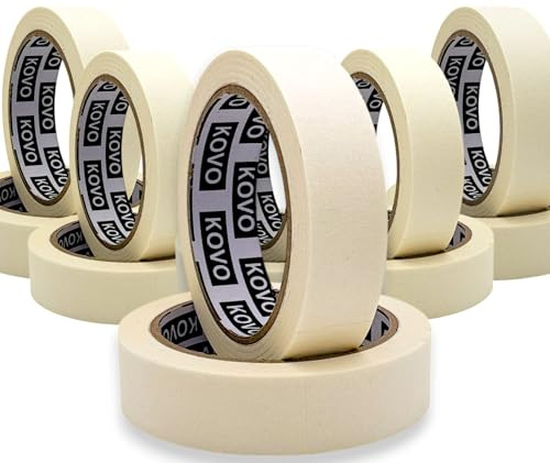 KOVO Lot de 12 rouleaux de ruban de masquage blanc de qualité supérieure (25 mm x 30 m) pour peintres, décorateurs, bricolage, peinture, bureau, maison