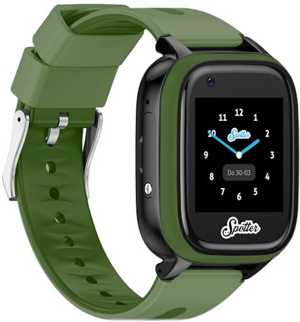 Spotter GPS Watch Explorer - wasserdichte Smartwatch mit GPS-Tracking, SOS-Alarm, Anrufen, Kamera, Chat, Schrittzähler und Spielen - Bezahlte Nutzungsdauer, Sicherheit für Kinder, Armeegrün