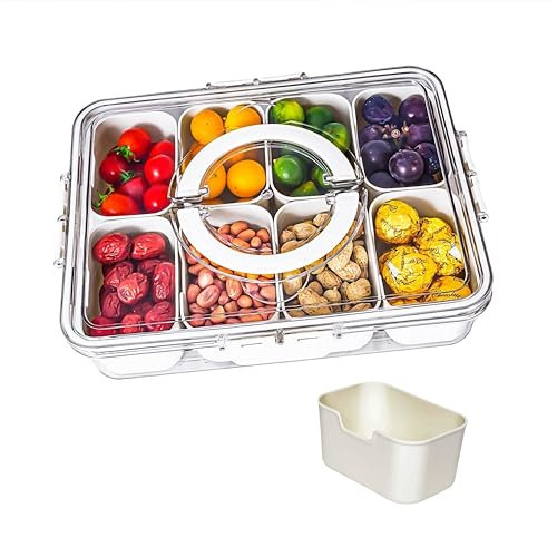 MARSAI Large 8 Compartments Snack Box with Lid & Handle, Divided Serving Snack Tray, Snacks Box with 8 Removable Compartments, Portable Food Storage Container Organier for Picnic Party Travel