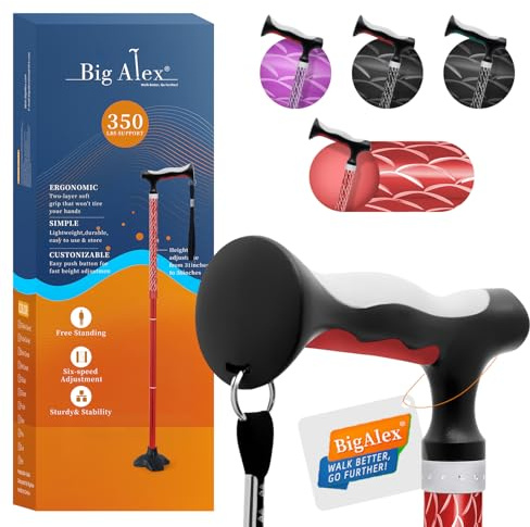 BigAlex Canne Pliante, Canne de Marche, Cannes Femme et Homme - Pliable, Légère, Réglable, Stable - Baton de Marche avec Sac de Transport, Canne de Marche pour Adultes et Personnes Âgées