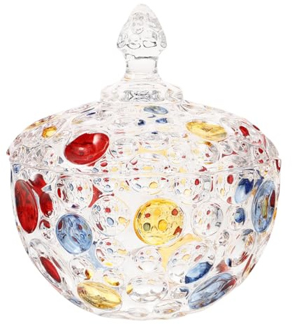 TOPPERFUN Jarra de dulces de vidrieras recipiente tapa plato decorativo mini frascos de dulces tazón grande de vidrio tenedor de la merienda de la sala de estar tarro de cristal para dulces