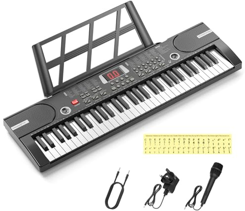 61 Keys Electronic Keyboard Piano, Digital Portable Musical Keyboards with Microphone, Sheet Music Stand & Piano Keyboard Stickers, Best Gift for Kids Beginner