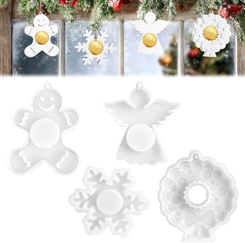 Silikonformen Gießformen Weihnachten,4Stück Silikonform fürSchokoladenkugel | Anhänger,zum Ausgießen mit Gips, Handwerk&Weihnachtsdekoration,Gießform Wichtel SchneeflockenTannenbaum Engel