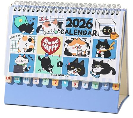 Kattkalender 2026 - konstnärlig planerare - djurkalender för 12 månader, för planering av tidsanvändning, dekoration, hem, kontor, studie