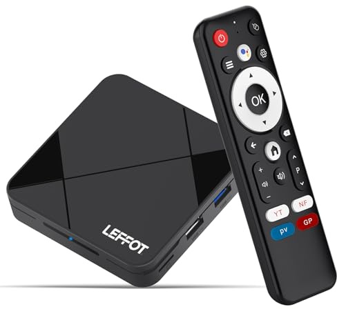 Android 14.0 TV Box 2026, LEFFOT 4K Ultra HD Boitier Android TV, 2Go RAM + 16Go ROM, boitier IP-TV avec 2.4G/5G WiFi 6, Contrôle Vocal, BT 5.4, 100M Ethernet, USB 3.0, RK3518 Quad-Core A53
