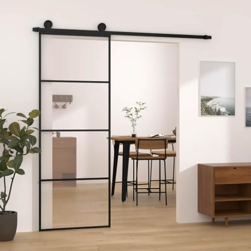 Puerta corredera de cristal, puerta corredera con herraje, 76 x 205 cm, vidrio templado y aluminio, ideal para armarios, balcones y espacios pequeños