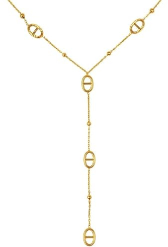 Générique Collier Y Maille Marine Grain De Café Chaine d'Ancre - Acier Inoxydable - Femme et Ado - Doré - Argenté - Sautoir - Tendance - Resistant à l'eau - Ne rouille pas - Idéd cadeau MODULEVA