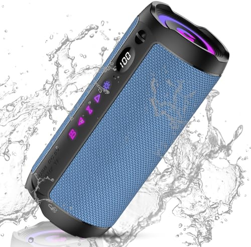 Enceinte Bluetooth Puissante 5.4 sans Fil avec Bass Puissantes, Haut-Parleur Portable 25W, LED Écran, Autonomie 25H,Son Surround à 360 degrés,Appairage TWS,AUX,TF Carte,pour l'extérieur/La Fête/Voyage
