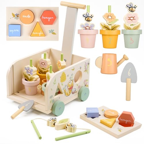 Disney Winnie the Pooh Wooden Garden Pull Along Toy for Kids, 18+ Months