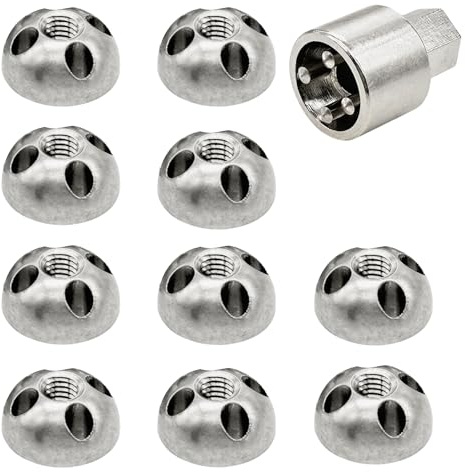 Juego de Tuercas, 10 Piezas M8 x 1,25 mm Tuercas Antirrobo con 1 Llave Especial Tuerca de Acero Inoxidable de 4 Orificios a Prueba de Robos para Portaequipajes de Techo Portabicicletas Paneles Solares