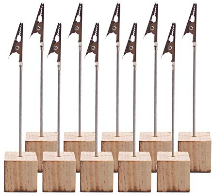 10 Pecs Memo-Clip-Halter und Nachrichten-Clip-Halter, Vertikaler Notiz/Fotohalter mit Krokodilklemme und Kiefernsockel für Büro/Hochzeits/Party/Hausdekoration