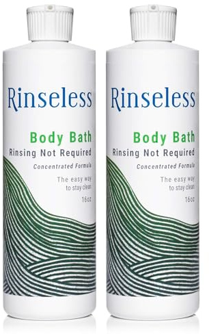 RINSELESS Waterless Body Bath Wash 16 Oz (Pack of 2) | No Water Rinse Needed Concentrated Formula Makes 32 Sponge Baths