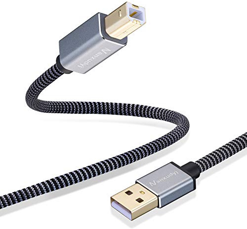 Nanxudyj Printer Cable 8M, USB Printer Nylon Braid Cord 2.0 Type A Male to B Male Cable Scanner Cord High Speed Compatible with HP, Canon, Dell, Epson, Lexmark, Xerox, Samsung and More