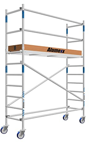 ALX Basic-Line Rollgerüst 75-4,2 Meter Arbeitshöhe - Baugerüst - Innengerüst - Aluminiumgerüst - Gerüst für Innen und Außen - Zum Selbermachen und für den professionellen Gebrauch (Holz, 250)