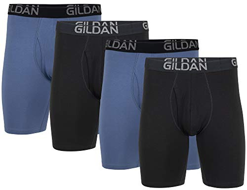 Gildan herr bomull stretch långa ben boxershorts (förpackning med 4), Svart sot/skifferblå (4-pack), M