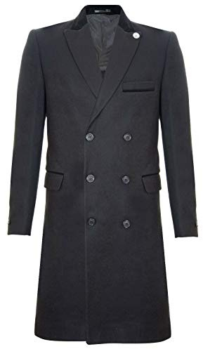 Tru Clothing Cappotto Doppiopetto da Uomo Lungo 3/4 Nero di Lana, Caldo, Formale 38