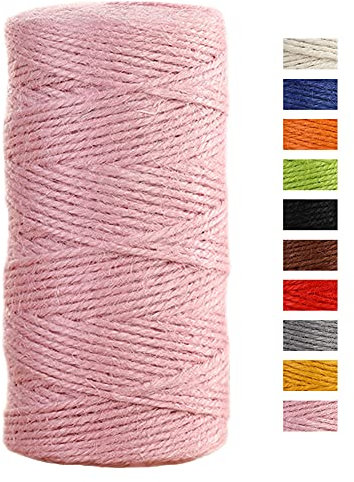 JeogYong Ficelle Jute 2mm x 100m Ficelle de Jardin Cordelette Jute Corde Naturel Chanvre Cordelette de Jardinage pour Emballage de Décoration Cadeau, Bricolage d'art Créatif, Mariage (Rose)