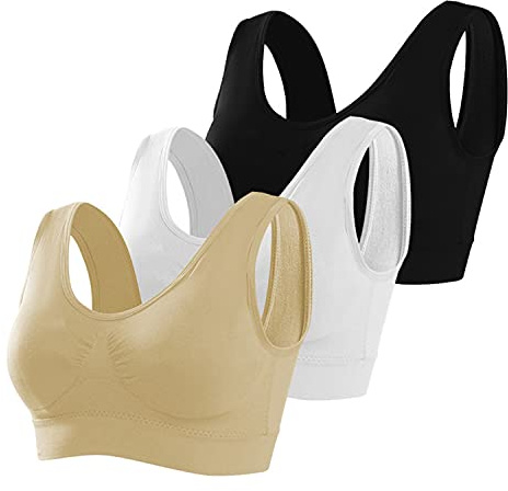Memoryee Dam Vadderad sport bh stöd stark stretch plus storlek utan bygel, tryck upp för yoga roddare golf gym fitness löpning 3 stycken, Flerfärgad1, XXL