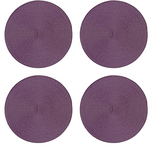 Tischset 4er Set rund 35 cm Aubergine Platzset geflochtene Optik Untersetzer abwaschbar Platzdeckchen Tischuntersetzer wasserabweisend pflegeleicht Esszimmer