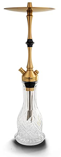 NPS Nargilem Premium Shisha Tradi | Hochwertig und Qualitativ aus Messing und Edelstahl | Traditionelle Wasserpfeife mit Kristallglas | Zeitloses Design (Gold/Accessoire Schwarz)
