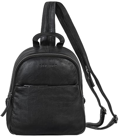STILORD Rey 2-in-1 Crossbody Rucksack Leder Damen Klein Sling Bag Rucksacktasche Frauen Mini Crossover Bag Ledertasche elegant Daypack Vintage Womens Backpack Echtleder Farbe:schwarz