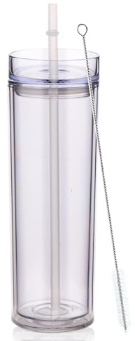 Volhoply 600 ml Trinkbecher mit Deckel und Strohhalm Viererpack,Kunststoff Doppelwandiger Mehrweg Reisebecher,BPA-freier Matte Pastellfarben Acryl-Plastikbecher für Geschenk(Transparente,1 Stück)