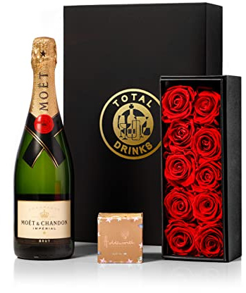 Moet Champagne 75cl & Chocolate Truffles with Red Eternity Roses Gift Set