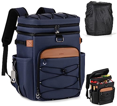 BAOXA Kühlrucksack mit isolierter wasserdichter Abdeckung (extra), 42 Dosen, Rucksack, Kühler, isoliert, auslaufsicher, großer tragbarer Eistruhe Rucksack für Camping, Picknick, Strand (blau)