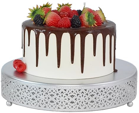 FEICTPOX Cake Stand, Metal Round Cupcake Dessert Stand Cake Display Holder Cookies Fruit Serving Tray Decor for Wedding Party Birthday Baby Showers Anniversary (12in, Matte Silver)