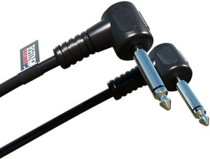 rhinocables Right Angled Guitar Cable | 6.35mm Mono Jack Lead for Amp, Electric Guitar, Bass & Keyboard | Durable Instrument Lead with Pure Copper Core | Compatible with 1/4” Devices (Black, 1m)