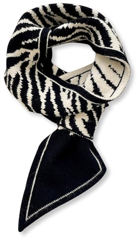 LumiSyne Winter Skinny Gestrickte Schal Damen Durchziehen Design Streifen Hahnentritt Tiger Leoparden Muster Klassische Retro Stil Kleiner Lange Halstuch Warme Kragen