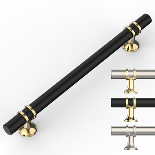 9BUILD 10 Stück Schrankgriffe Schwarz Gold Lochabstand 160mm Griffe für Küchenschränke Gerändelte Möbelgriffe Küchengriffe griffe möbel Küchenschrank Schranktürgriffe EU0044