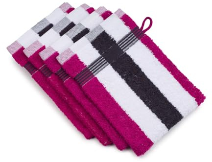 Gözze Waschhandschuh, 4er Set, 17/24 cm, New York Streifen, cyclam/weiß/Graphit
