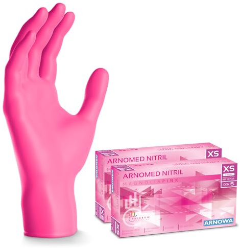 ARNOMED guanti monouso rosa, guanti in nitrile XS, 200x guanti monouso nitrile (2 scatole), guanti in nitrile senza polvere e lattice, guanti per alimenti, guanti nitrile taglie XS, S, M, L e XL