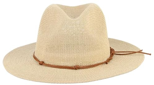 SOYNIA Sonnenhut Strohhut Hut Hüte Hohl Aus Strohhut Für Männer Frauen Leder Band Großes Sonnenbad Hut Jazz Cap 55-58Cm (Verstellbar) Beige