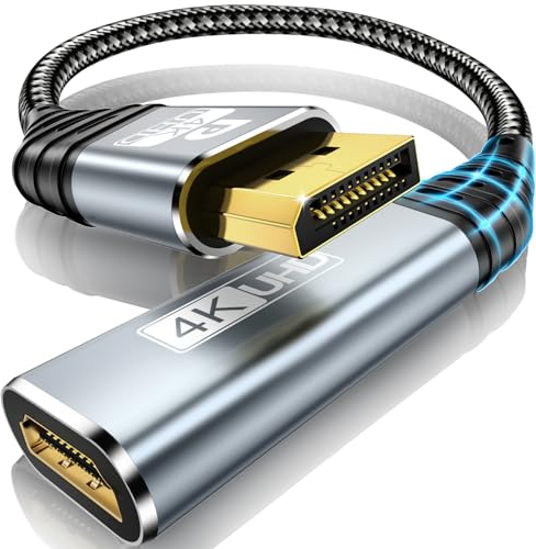 YUETUOL Adattatore Displayport a HDMI, 4K DisplayPort Computer a HDMI Monitor (Unidirezionale), DP Maschio a HDMI Femmina Adapter Compatibile con Desktop, Lenovo, HP, Dell, Proiettore