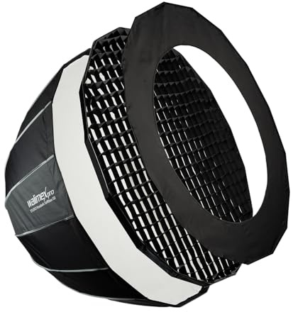 Walimex pro Studio Parabolic Softbox 120 cm, rotation à 360 °, montage facile grâce à la fonction parapluie, avec grille, masque, adaptateur Bowens et sac de transport, idéal pour les portraits et les