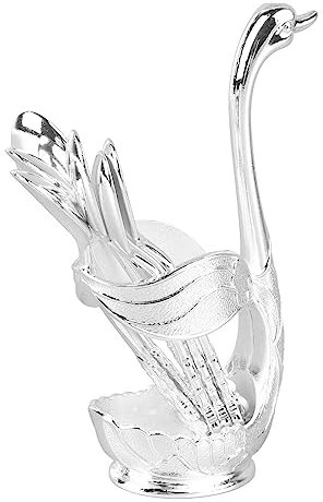 Fdit Porte-cuillère à café élégant en Forme de Cygne, Porte-agitateur à café Poli Miroir (Support en argent avec cuillère)