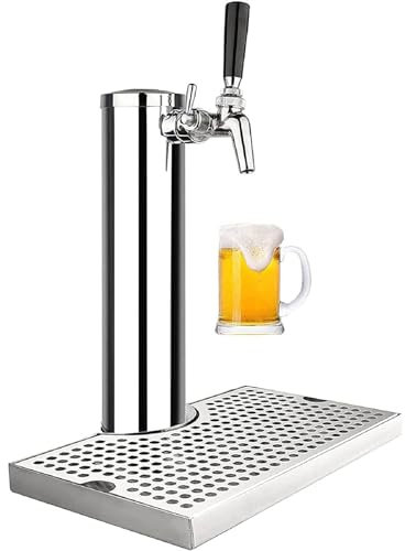 HSRG Torre per Birra alla Spina con Rubinetto Singolo, Torre per Birra in Acciaio Inossidabile con Vassoio Antigoccia da 12x 7, Kit Torre per Dispenser Birra a Colonna, per Varie Feste