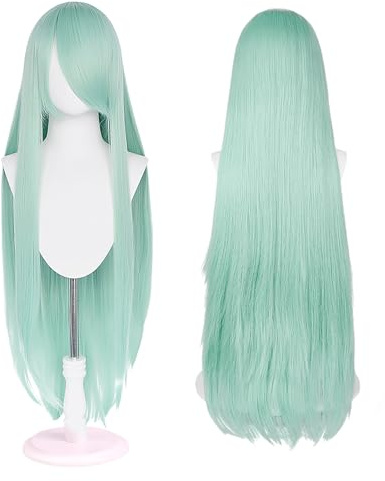 Peluca larga 100 cm, cosplay de anime universal, perfecta para fiestas, uso diario, festivales y Halloween, ideal para TV, cine y cosplay de juegos (Verde pastel)