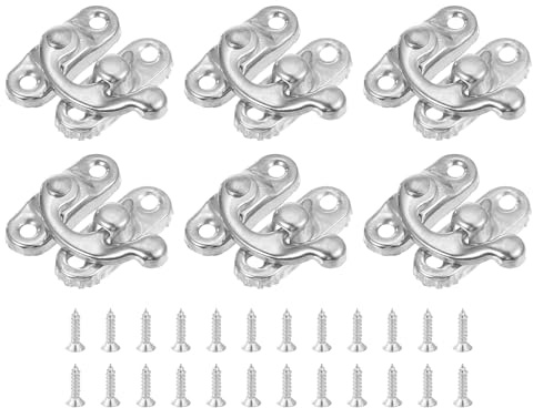 sourcing map 6 Pcs Vintage Lock Clasp, 23 x 26mm Mini Swing Arm Clasp Latch Left Latch Hook Hasp with Screws for Jewelry Box Suitcase Toolbox Wooden Case, Silver