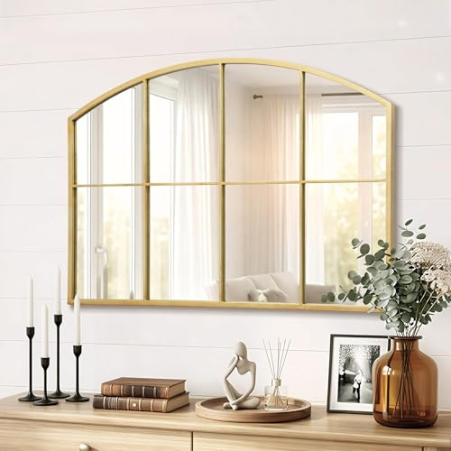 Besdomus Gold Wide Arched Mirror: 107x71cm Gilded Ornate Window Mirror | Traditional Classic Decorative for Entryway/Dining Room/Fireplace/Hallway - Ideal for Home Decor Refresh