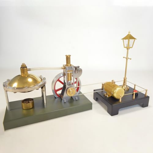 NULA Maqueta de máquinas de vapor de metal, con mini generador de vapor retro y escena de lámpara, 40 unidades, modelo retro de vaporizador vertical con caldera esférica, juguete físico para adultos