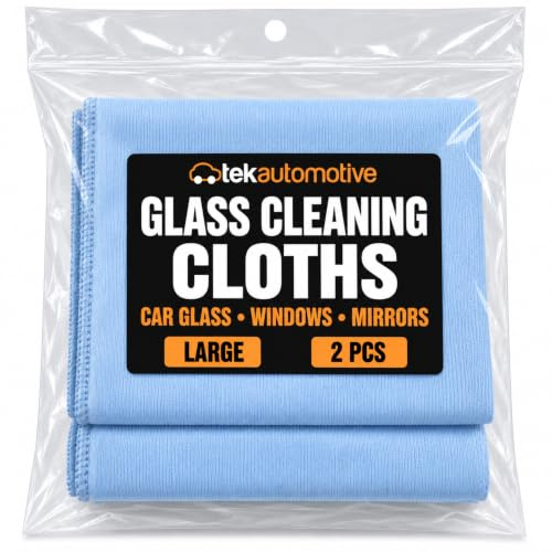 Tek Automotive Glass Cleaning Cloth Window Cleaning Cloths Twin Pack | Large Size 48x40cm, Perfect for Cars, Streak-Free, Lint-Free, Durable, Machine Washable, Detailing Cloth