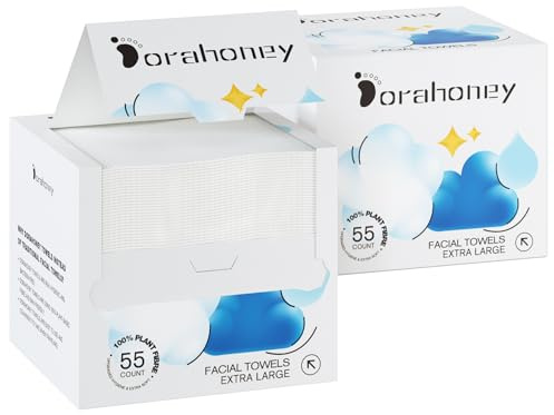 Dorahoney Face Towels XL, 12×12 Disposable Facial Towels, Soft & Skin Friendly Face Towelettes for Sensitive Skin, Makeup Remover Dry Wipes Biodegradable Travel Face Cloths,110 Count (2 Packs of 55)